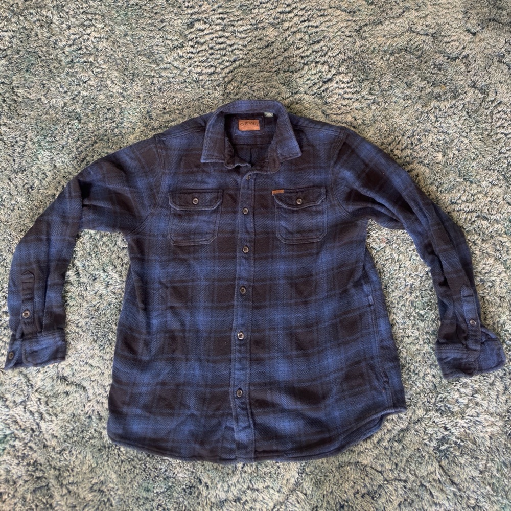 Orvis Blue Black Heavy Flannel Large Plaid Shacket
